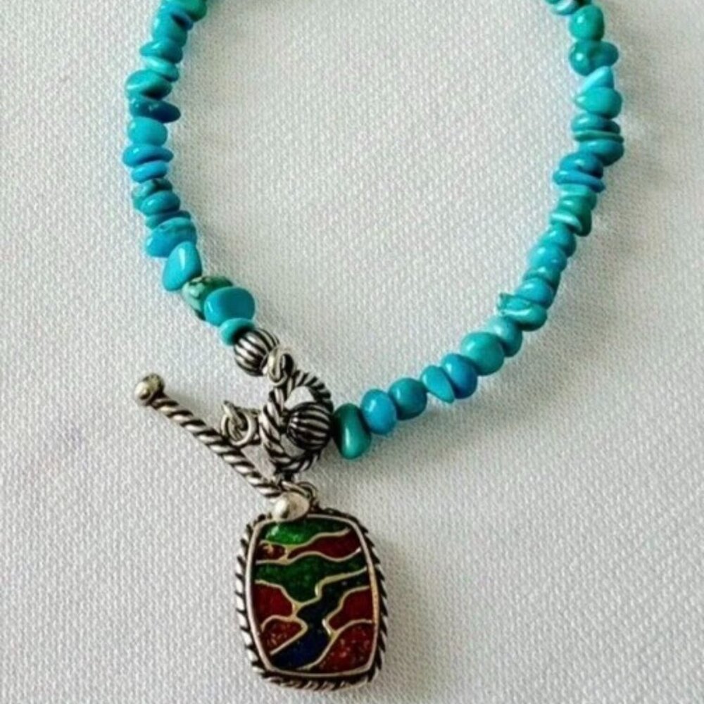 CAROLYN POLLACK Sterling Southwest Turquoise Nugget Reversible Pendant Bracelet